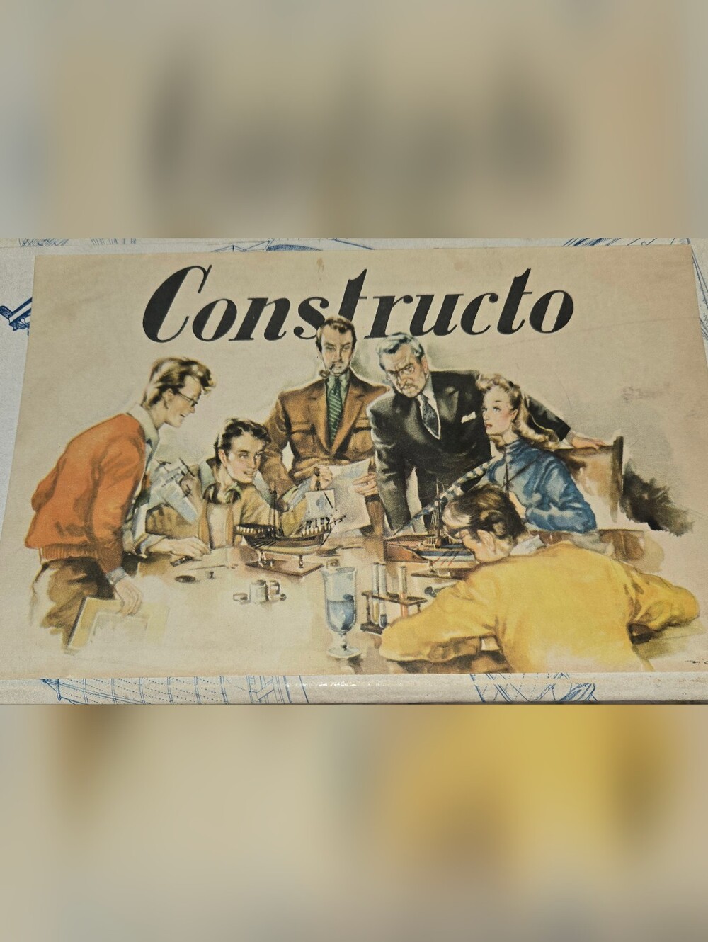 Vintage Constructo 15" Ship 1950s NOT COMPLETE Amazing Box Graphics Part it Out